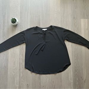 LOFT Black V-Neck Dual Material Tunic-Style Blouse
